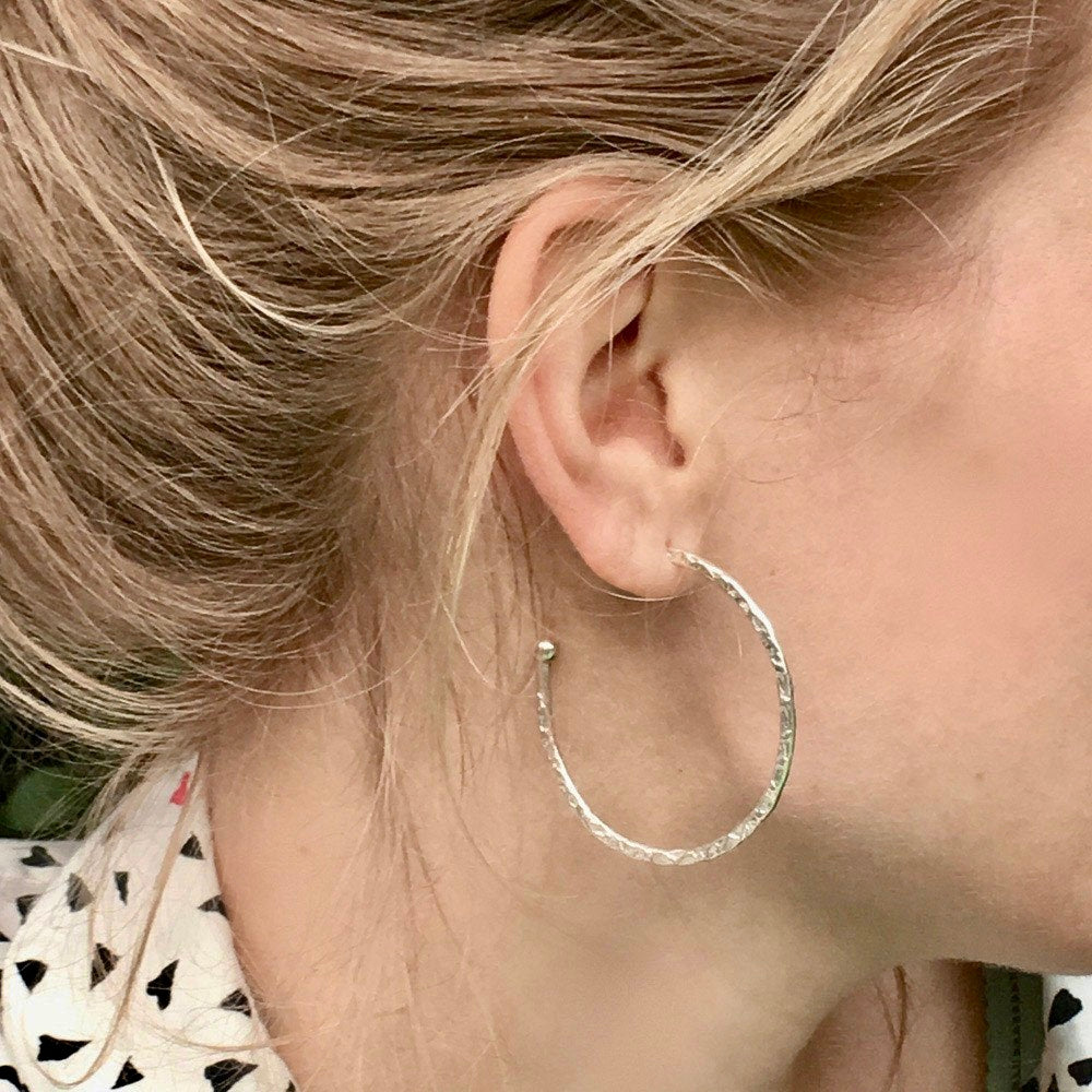 Lydia Large Textured Silver Hoops