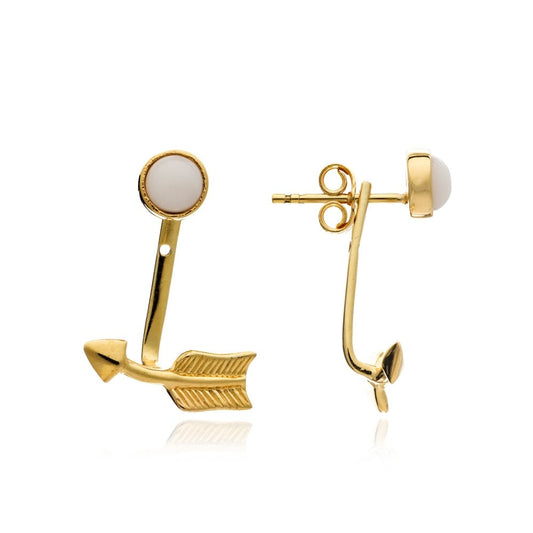 Pueblo Curved Arrow and Moonstone Ear Jacket, Gold Vermeil