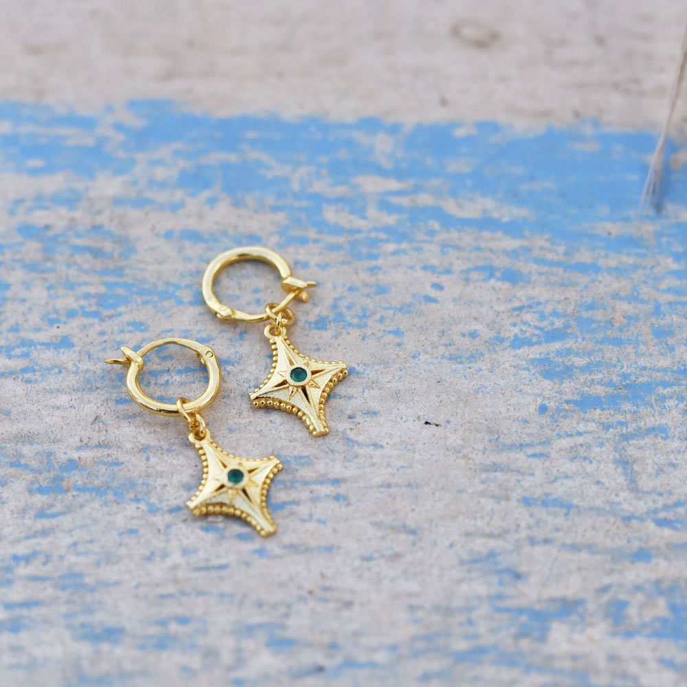 Zeta Four Pointed Star Gold Sleeper Earrings Iolite