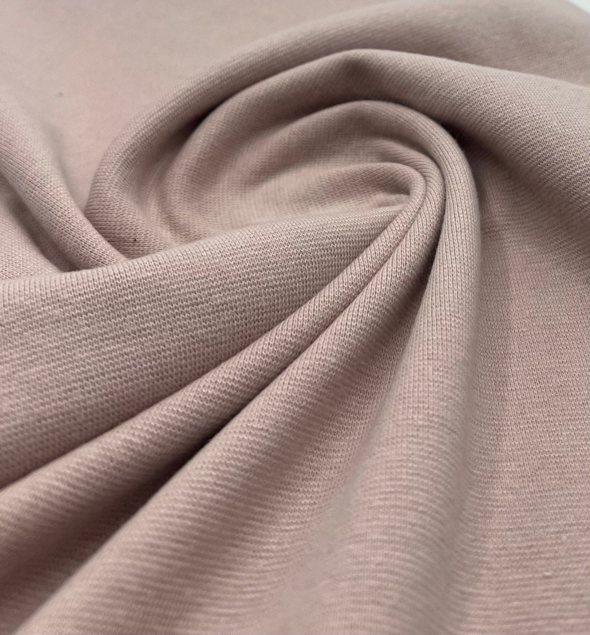 Earthy Pink Jersey Cuffing Ribbing Fabric 270 GSM Cotton Knit 70cm Wide