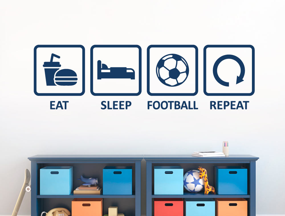 Eat Sleep Football Repeat Wall Sticker – Bedroom Football Wall Art Decor
