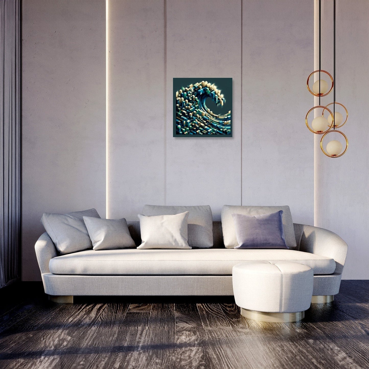 Cubist Ocean Wave Mosaic Canvas