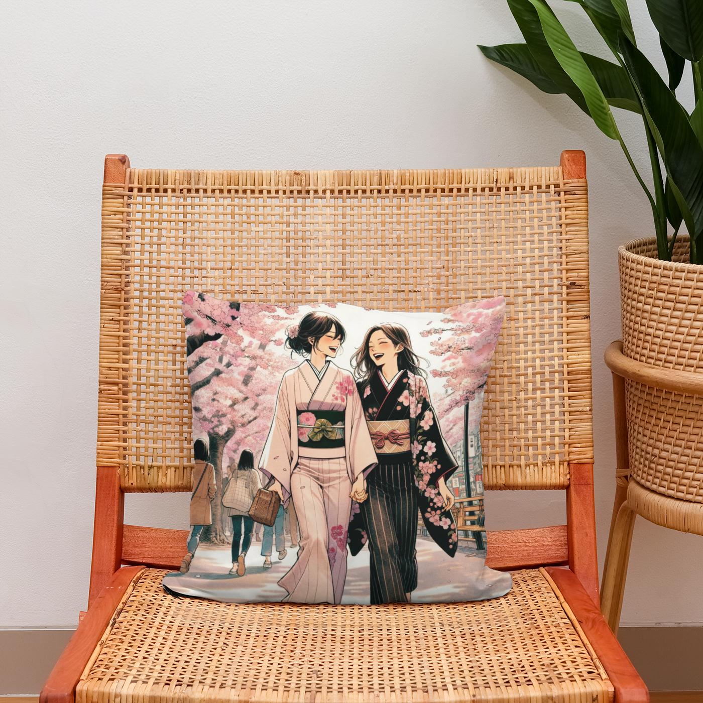 Sakura Friendship Stroll Cotton Cushion