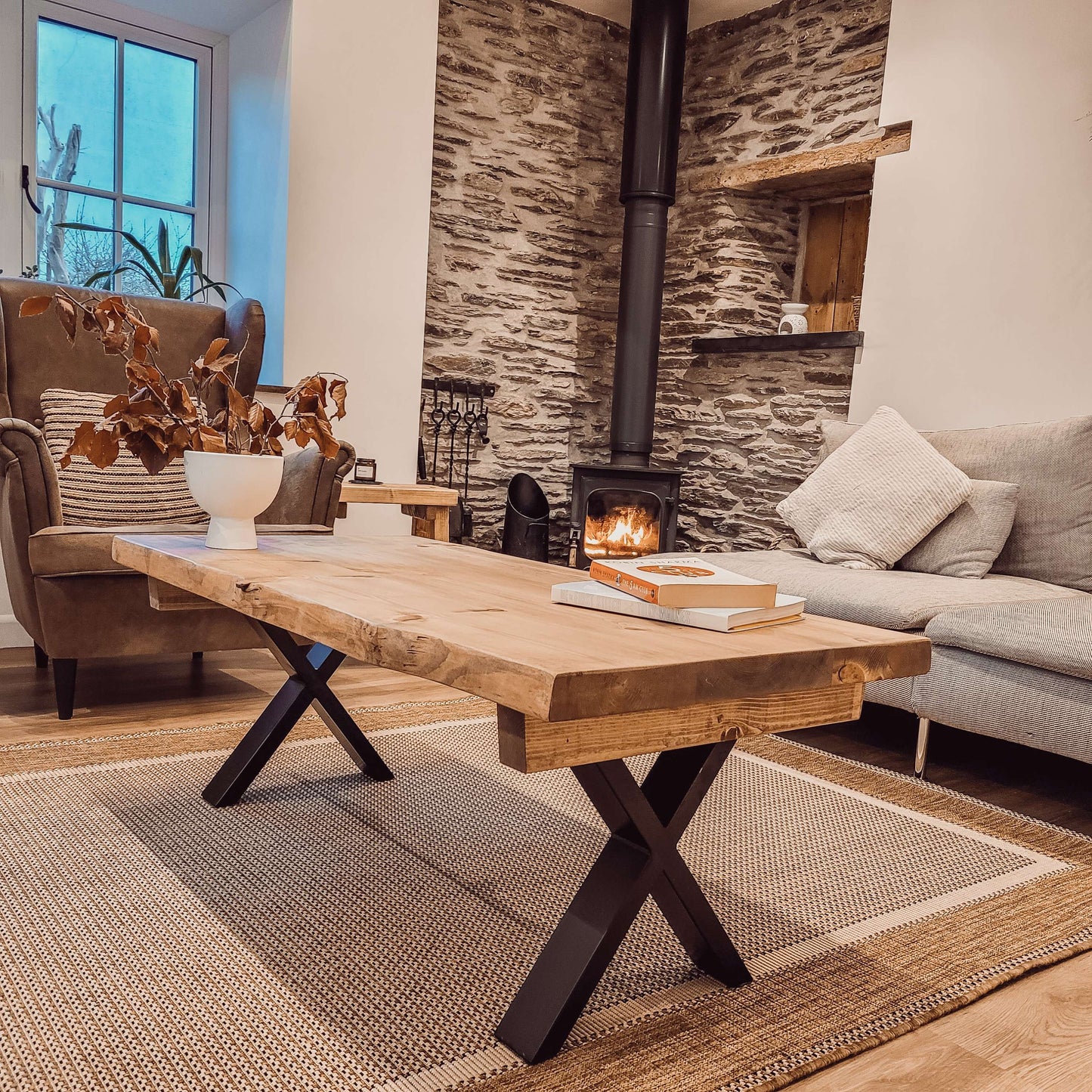 RITA Live / Waney Edge Coffee Table With Metal X Legs