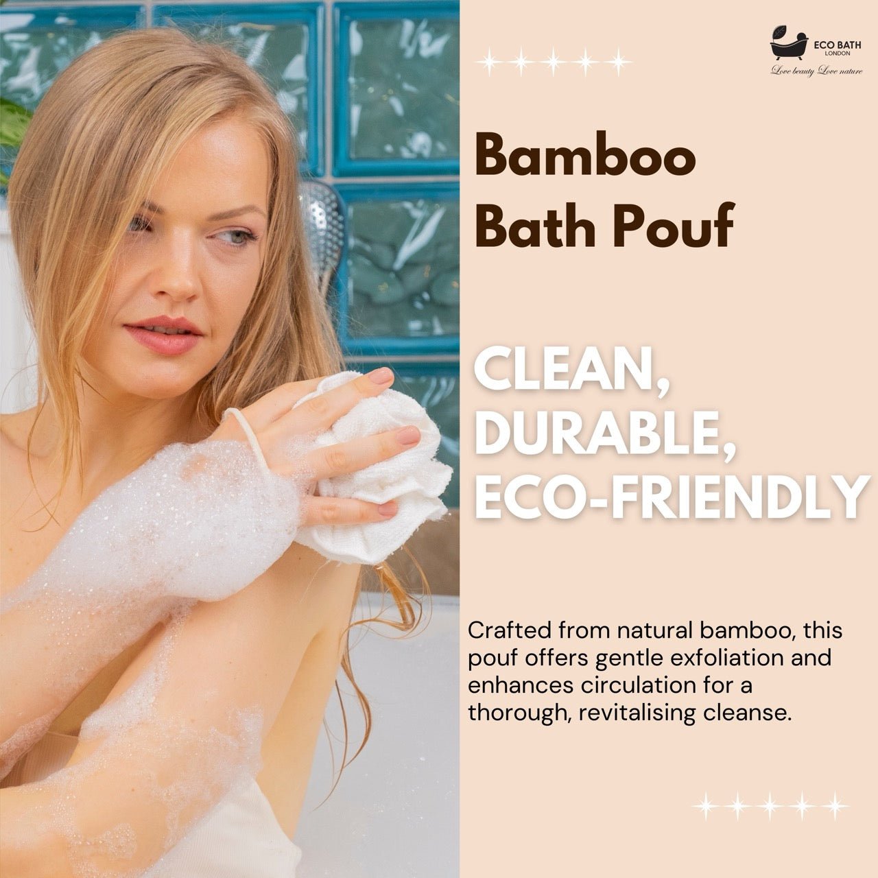 Eco Bath London Bamboo Bath Puff - Soft Body Scrubber Bath Sponge