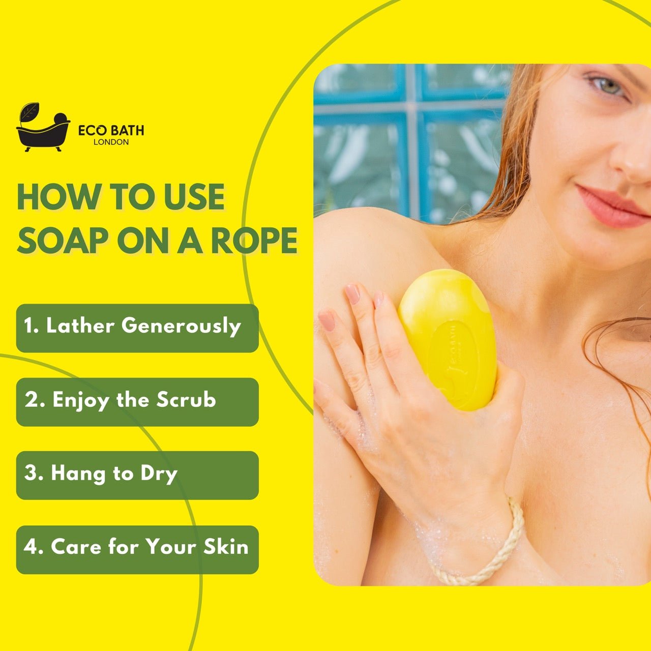 Eco Bath London Lime Soap on a Rope 220g - Luxury Eco-Friendly Lime Soap, Refreshing Body Wash Bar with Shea Butter