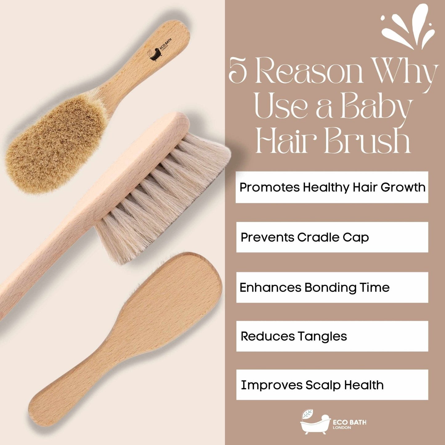 Eco Bath London Baby Brush with Goat Hair - Ultra Soft Baby Bath Brush for Newborns