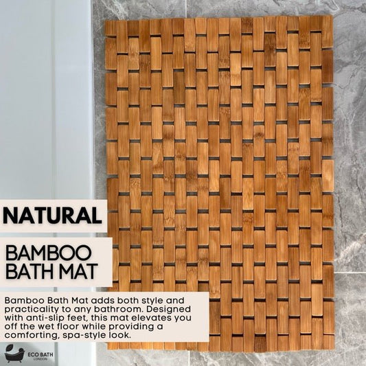 Eco Bath London Bamboo Bath Mat - Roll Up Shower Mat, Anti-Slip and Waterproof Bathroom Spa Shower Mat