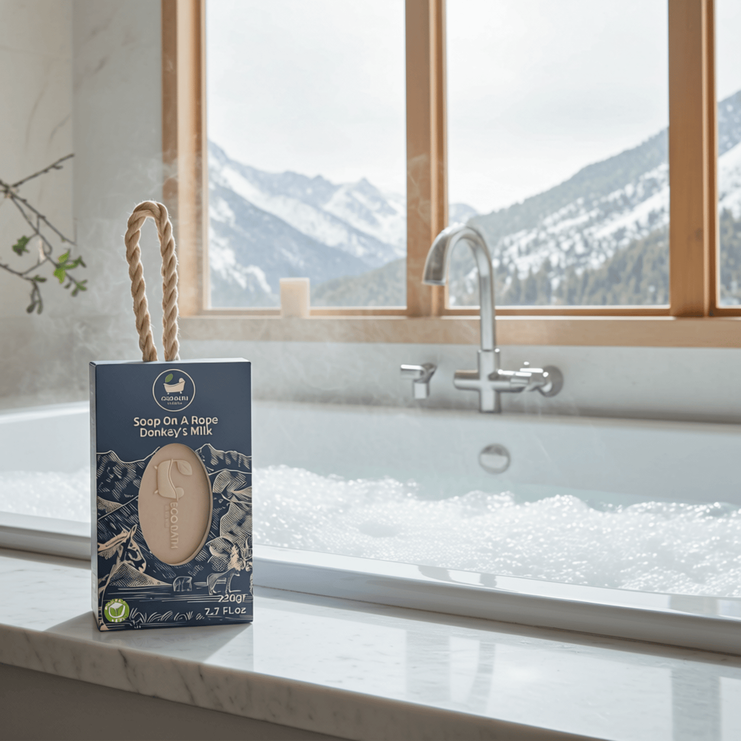 Eco Bath London Donkey’s Milk Soap on a Rope 220g - Luxurious and Eco Friendly Body Wash Bar with Shea Butter