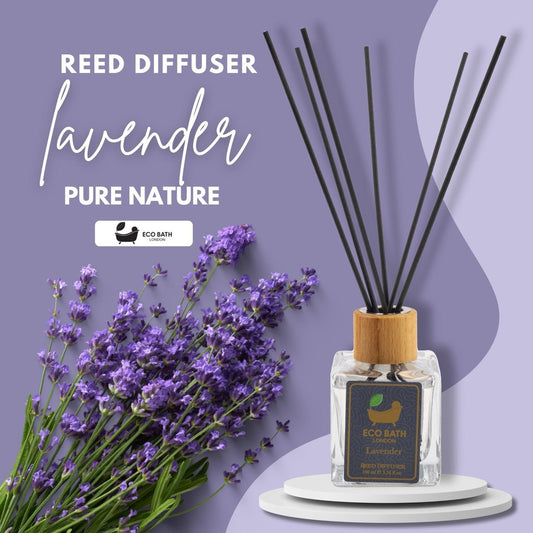 Eco Bath London French Lavender Reed Diffuser - Luxurious Home Fragrance with Natural Essential French Lavender Oil, 100ml (3.38 Fl.Oz)