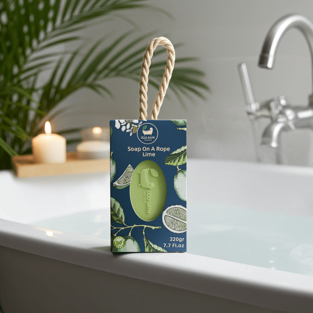 Eco Bath London Lime Soap on a Rope 220g - Luxury Eco-Friendly Lime Soap, Refreshing Body Wash Bar with Shea Butter