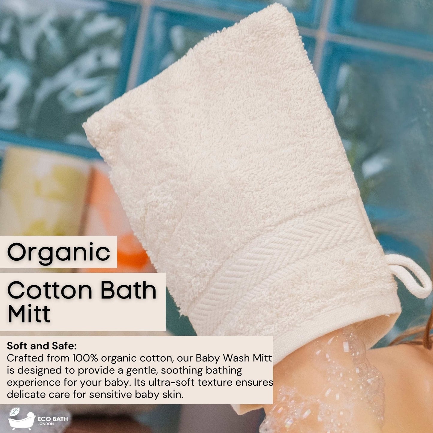 Eco Bath London Organic Cotton Bath Mitt - Pack of 3, Ultra Soft and Hypoallergenic
