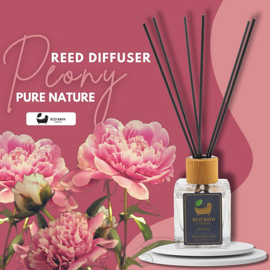 Eco Bath London Peony Reed Diffuser - Beautiful Bouquet of Peonies Fragrance, Intensive, Fresh & Long Lasting Room Diffuser, 100ml (3.38 Fl.Oz)