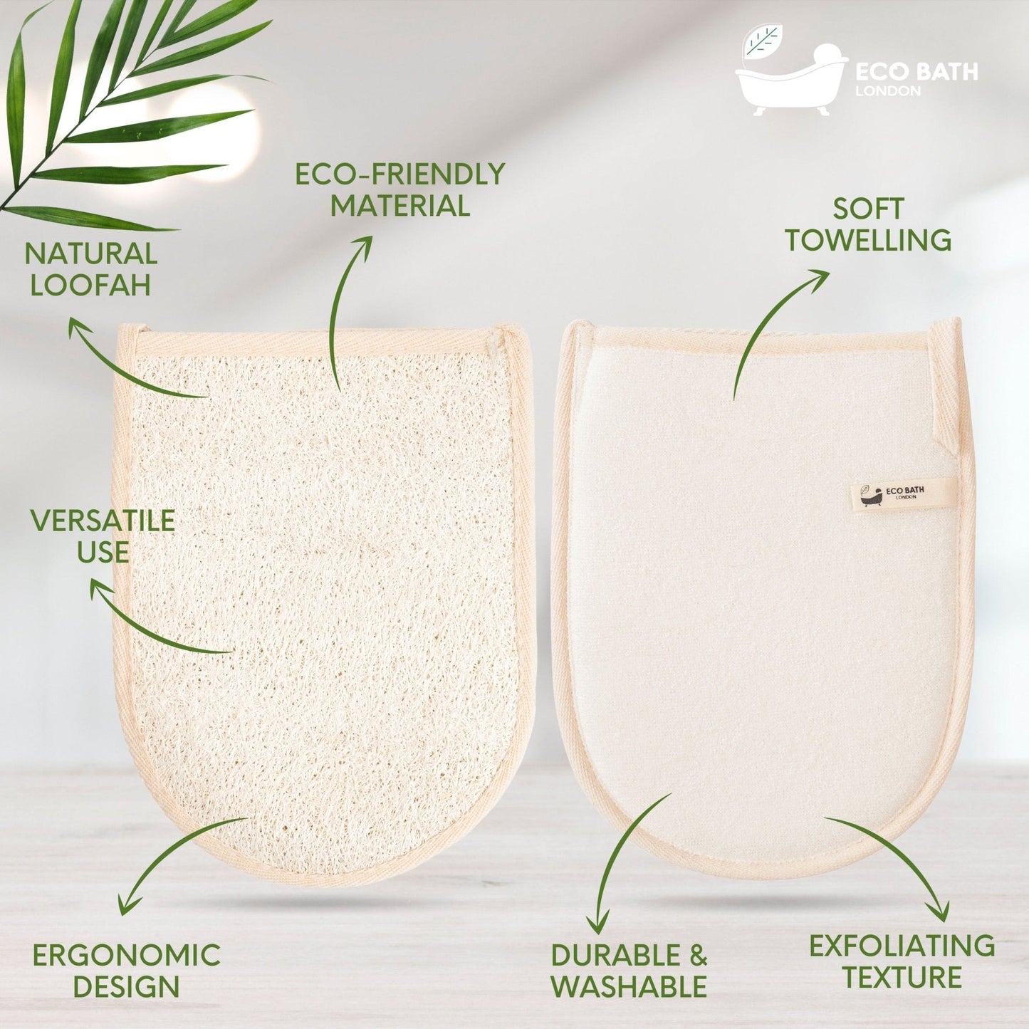 Eco Bath London Natural Loofah Bath Mitt - Premium Exfoliating Bath Glove for Smooth and Radiant Skin
