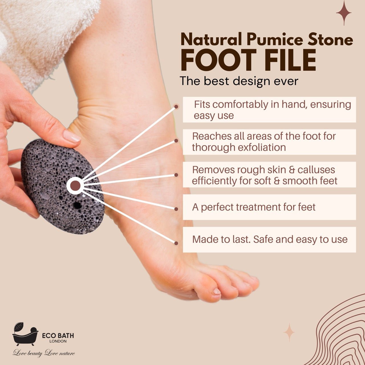 Eco Bath Natural Pumice Volcanic Stone (Smooth with Rope)