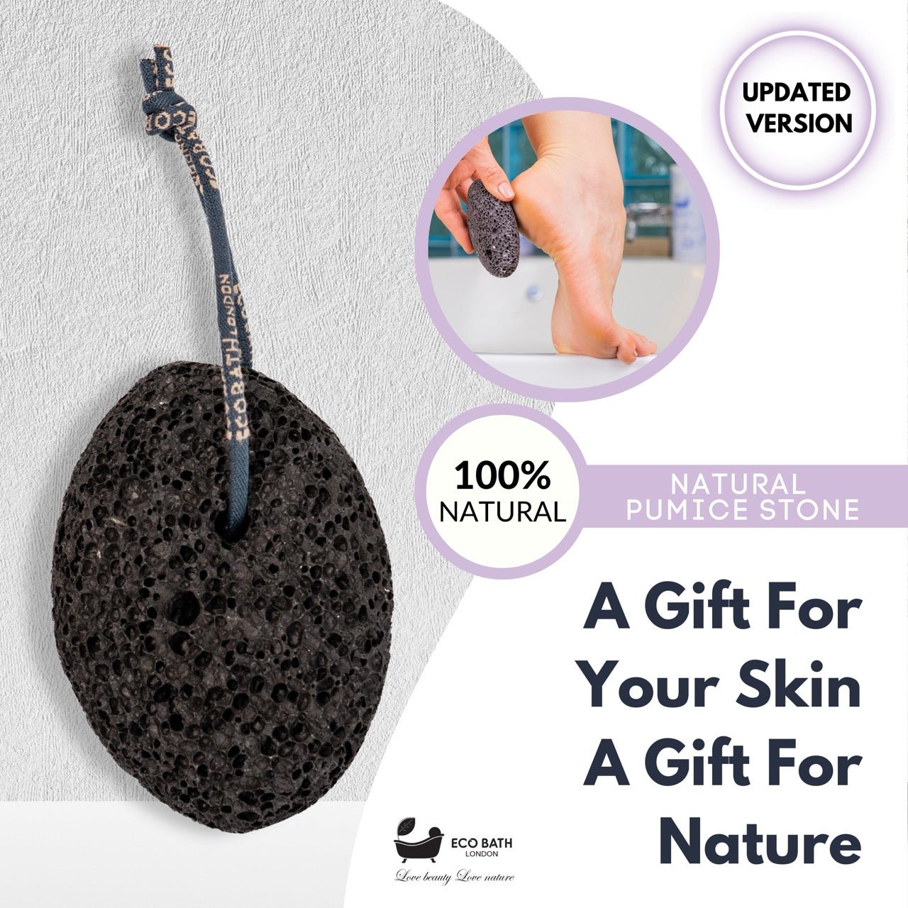 Eco Bath Natural Pumice Volcanic Stone (Smooth with Rope)