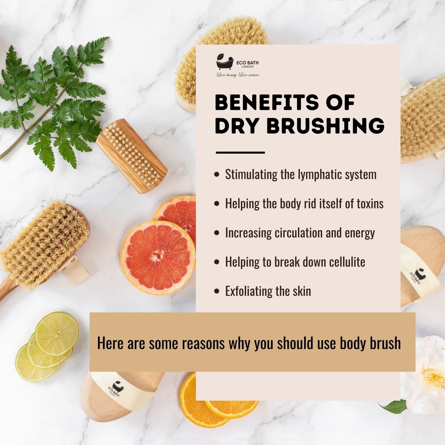 Eco Bath London Natural Hard Sisal Body Brush with Detachable Handle