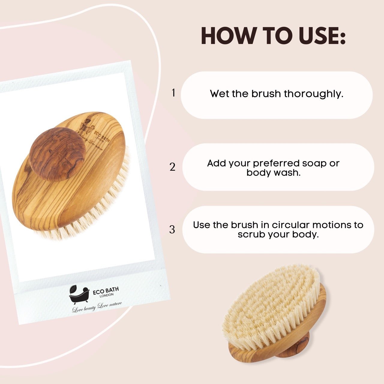 Eco Bath London Natural Sisal Olive Wood Hand Brush - Premium Olive Wood Sisal Hand Brush