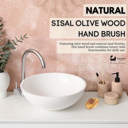 Eco Bath London Natural Sisal Olive Wood Hand Brush - Premium Olive Wood Sisal Hand Brush