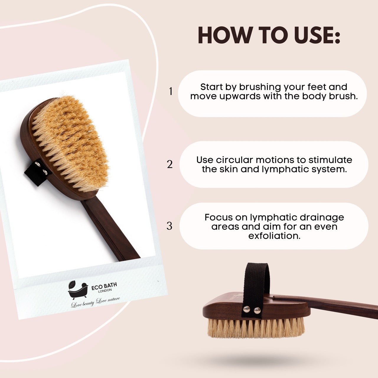 Eco Bath London Natural Sisal Walnut Wood Body Brush - Luxurious Dry Brushing Body Brush