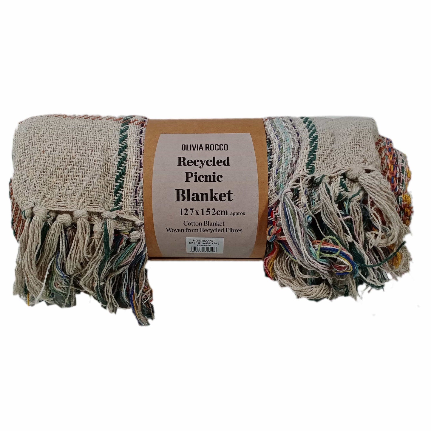 OLIVIA ROCCO Eco Friendly Recycled Cotton Picnic Blanket 130 x 150 cm Check Stripe Design Foldable And Packable For Beach Park Camping