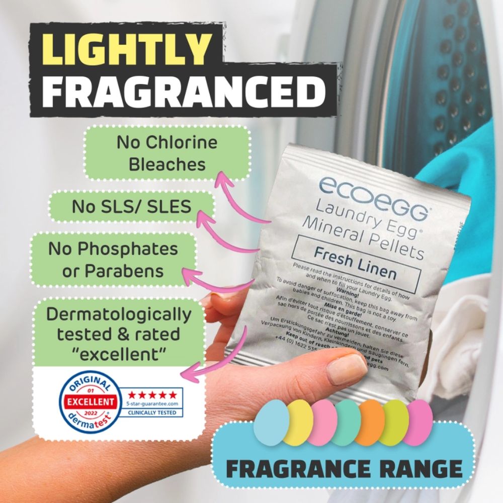 ECOEGG Laundry Egg Washing Detergent Refill Pellets Fresh Linen - Plastic Free Eco Washing Egg, 50 Washes