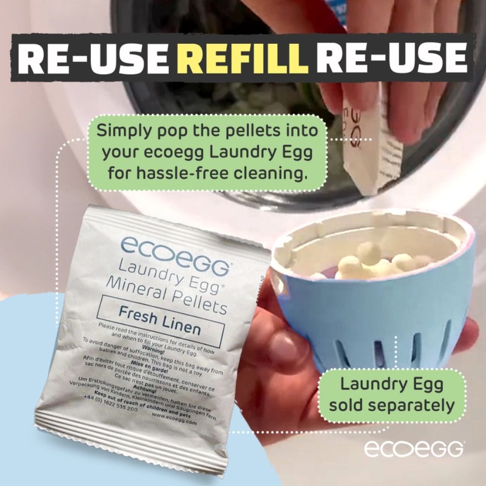 ECOEGG Laundry Egg Washing Detergent Refill Pellets Fresh Linen - Plastic Free Eco Washing Egg, 50 Washes