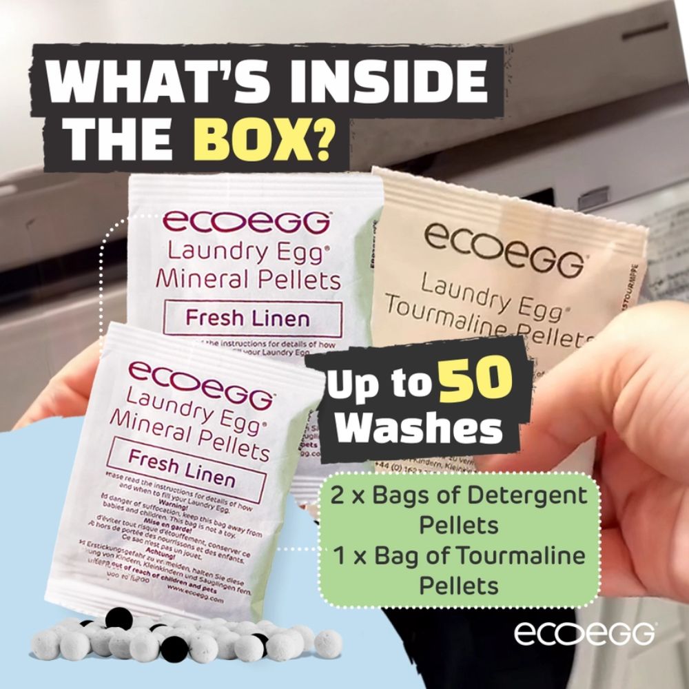 ECOEGG Laundry Egg Washing Detergent Refill Pellets Fresh Linen - Plastic Free Eco Washing Egg, 50 Washes