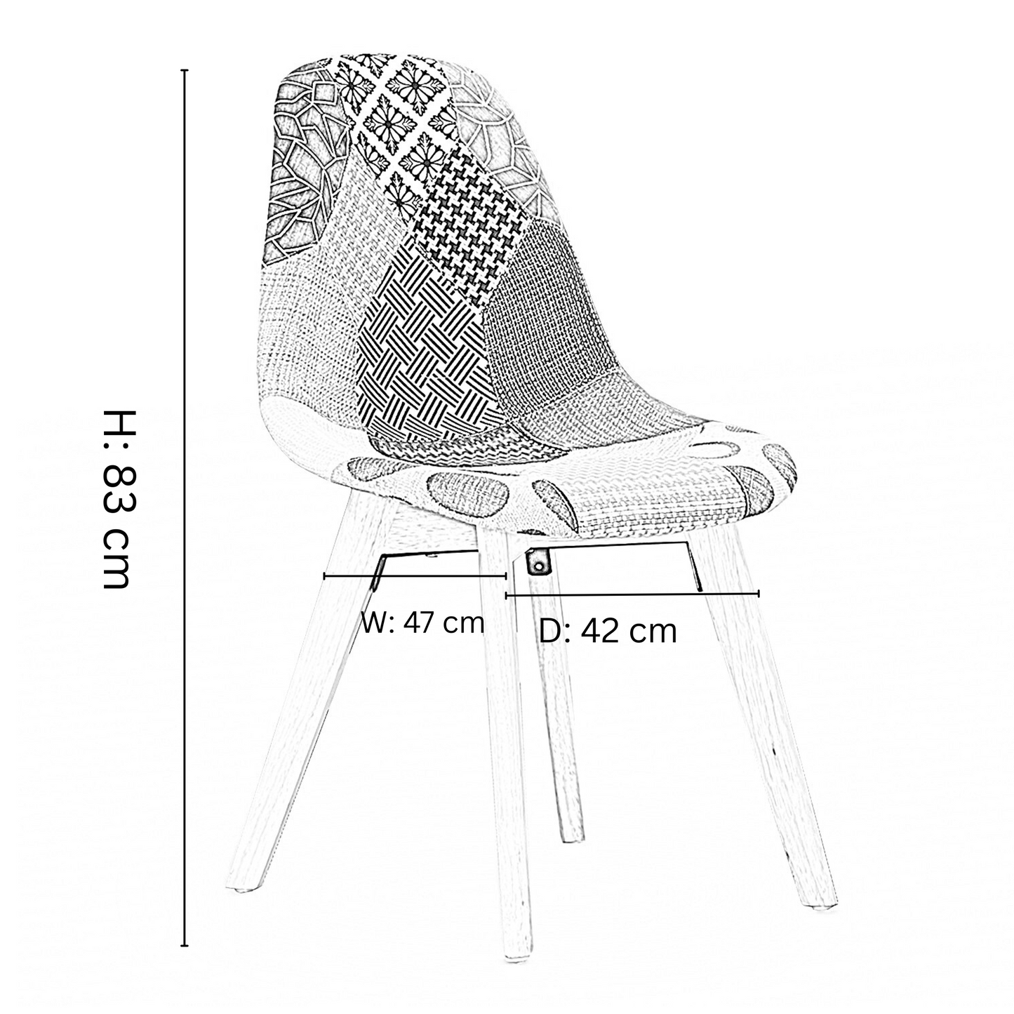 Patchwork Halo Dining Set Includes a Black Dining Table & Set of 4 Multicolour Fabric Chairs