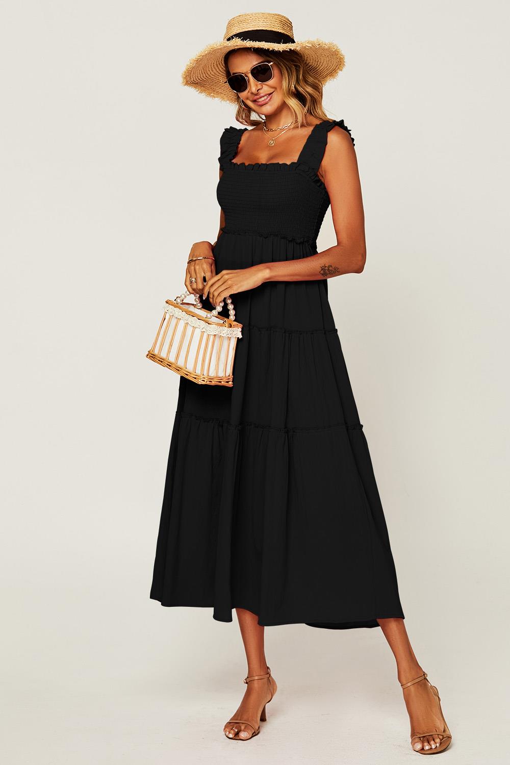 Hem Detail Tiered Maxi Dress In Black