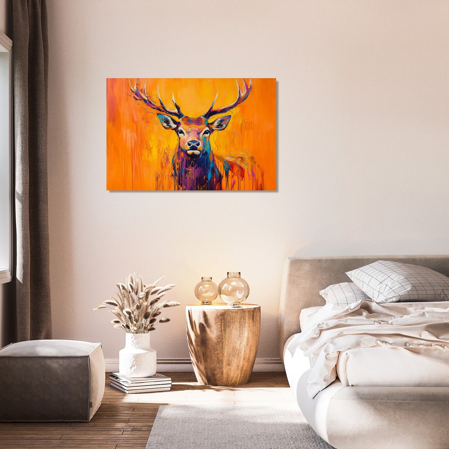 Vibrant Deer on Orange Canvas
