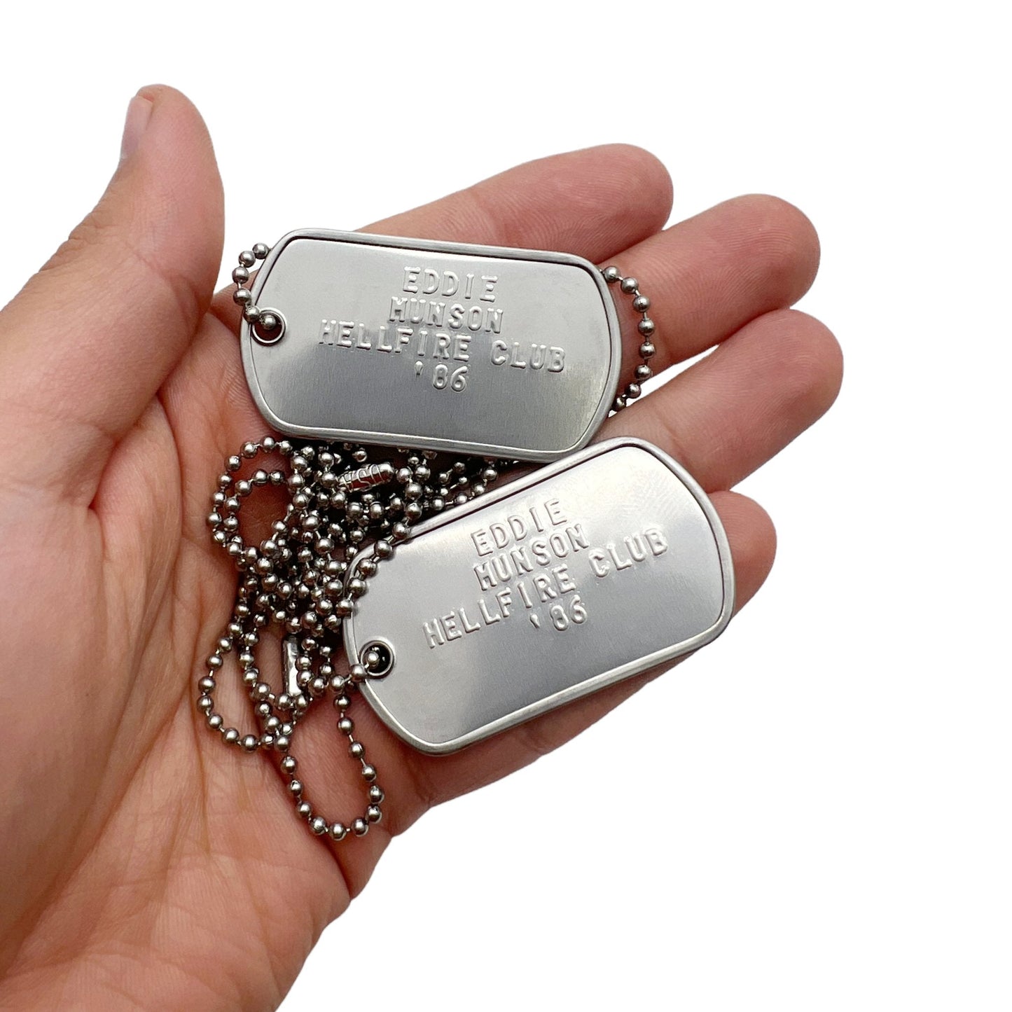 'EDDIE MUNSON' Dog Tags - Costume Cosplay Prop Replica Military - Stainless Steel Chains Included