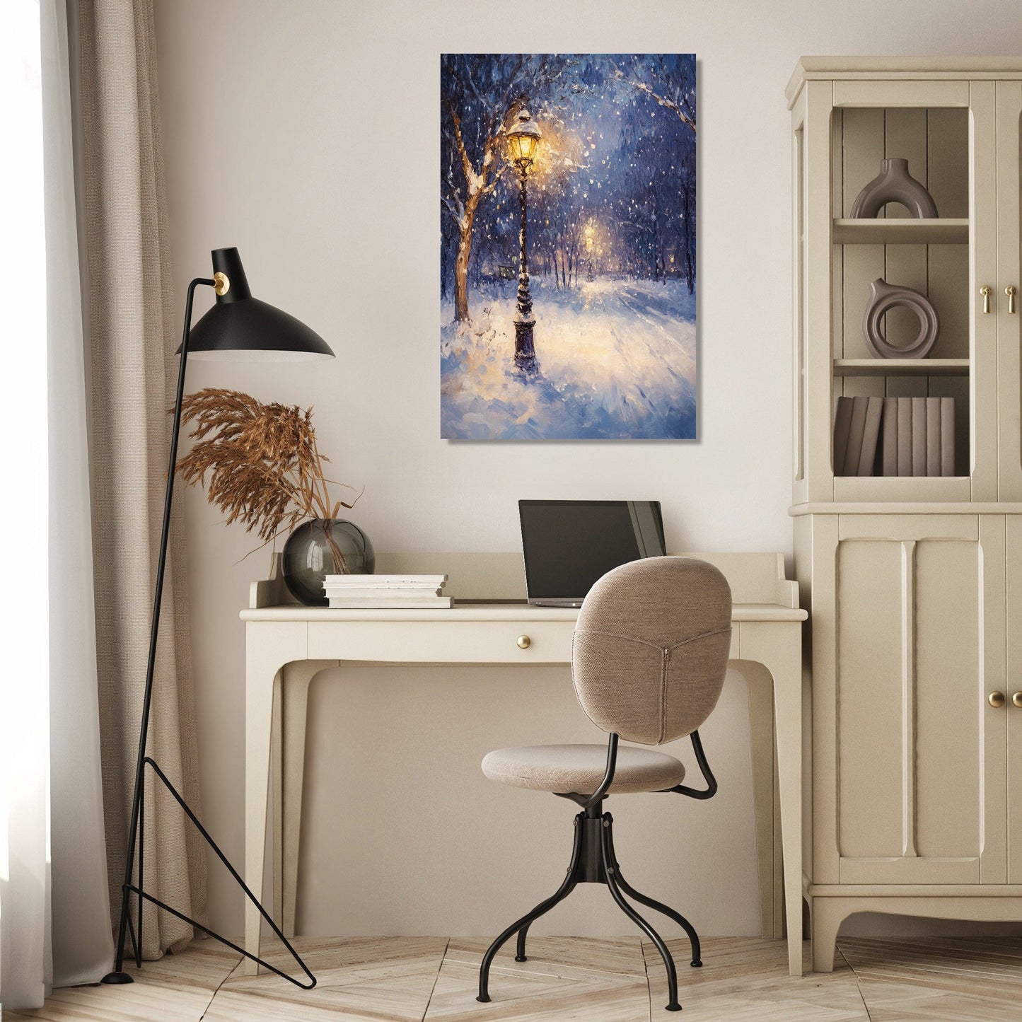 Snowfall Under Lamplight Canvas