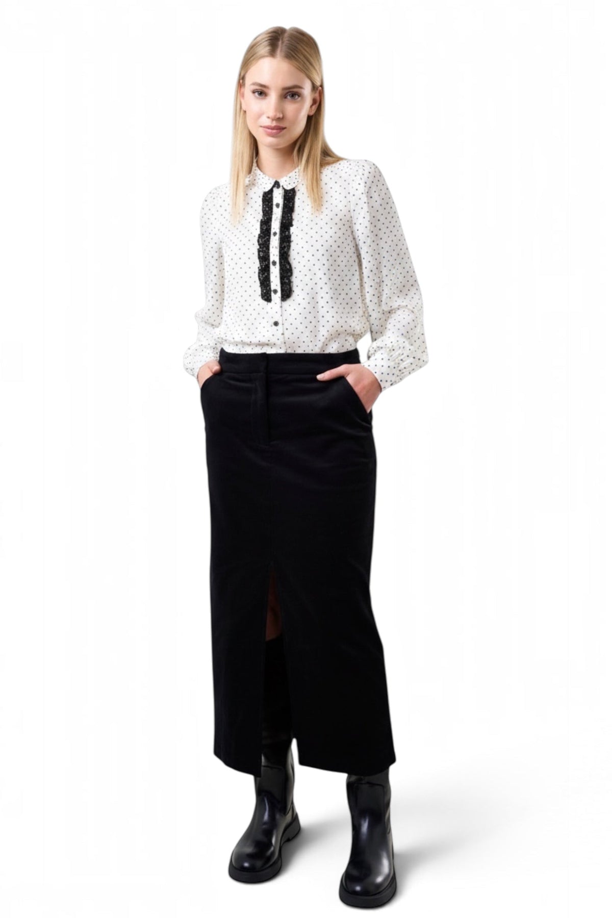 Balthazar Babycord Midi Pencil Skirt - Black
