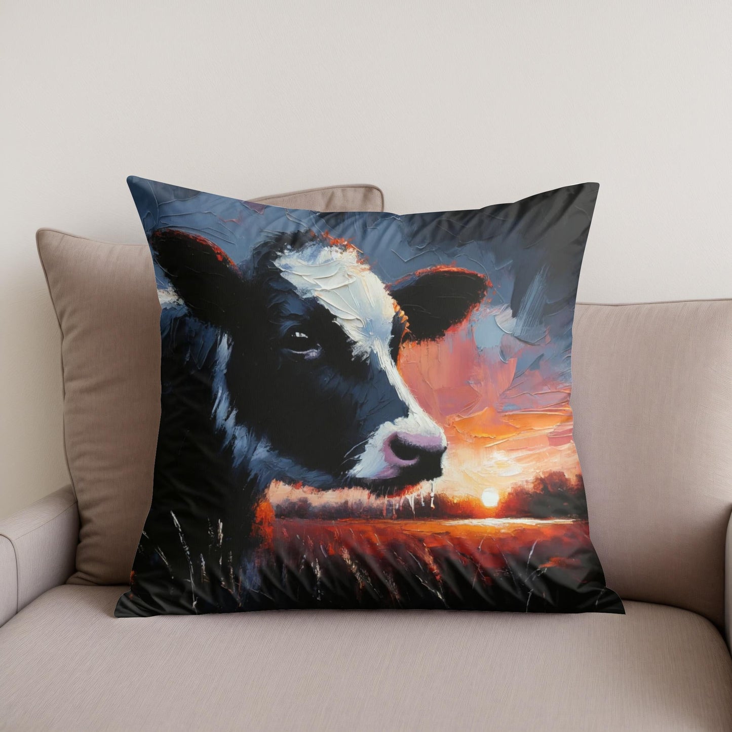 Dusk Solitude Cow Cotton Cushion