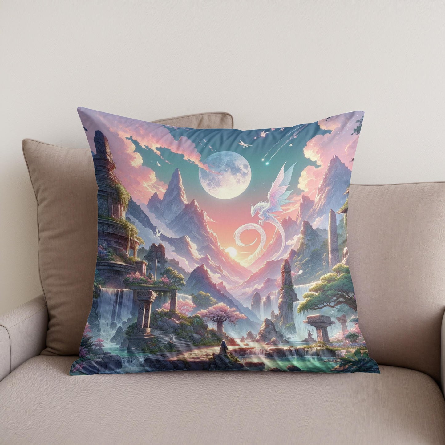 Mystical Mountain Sanctuary Cotton Cushion