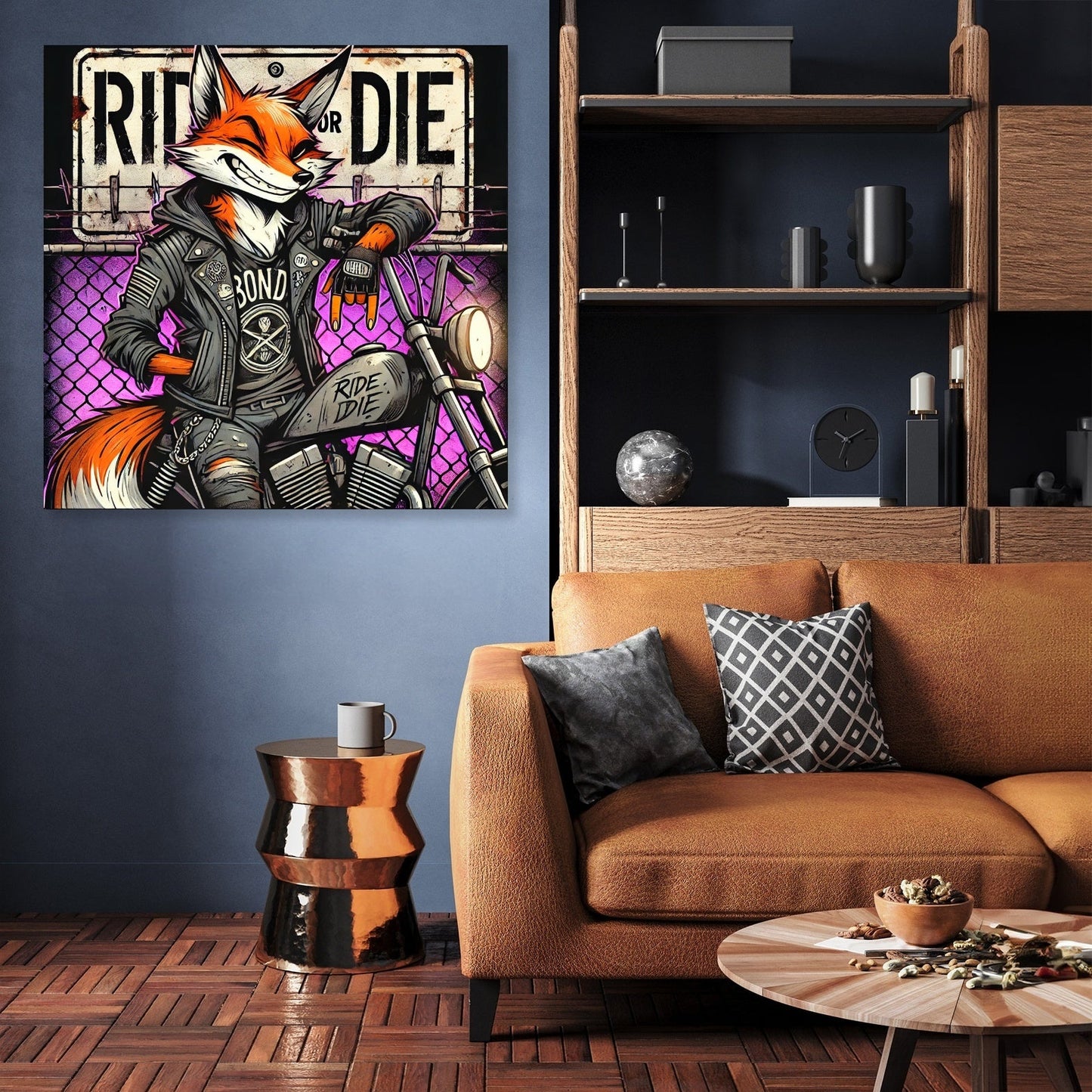 Grunge Biker Fox Canvas