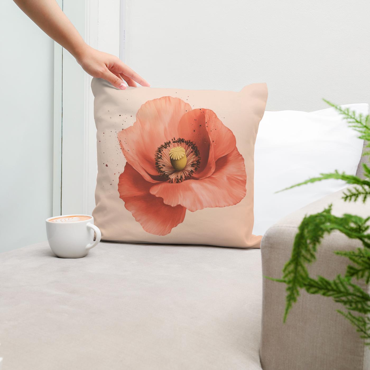 Pastel Red Poppy Cotton Cushion