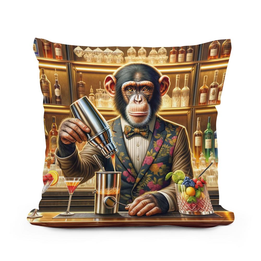 Chimpanzee Mixologist Cotton Cushion