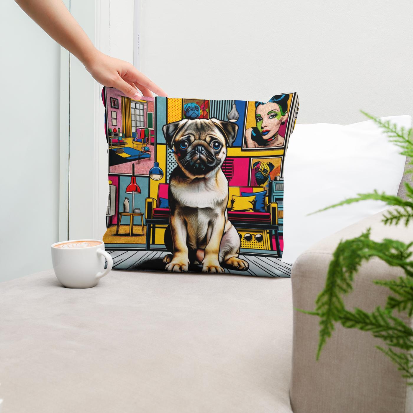 Pop Art Pug Cotton Cushion