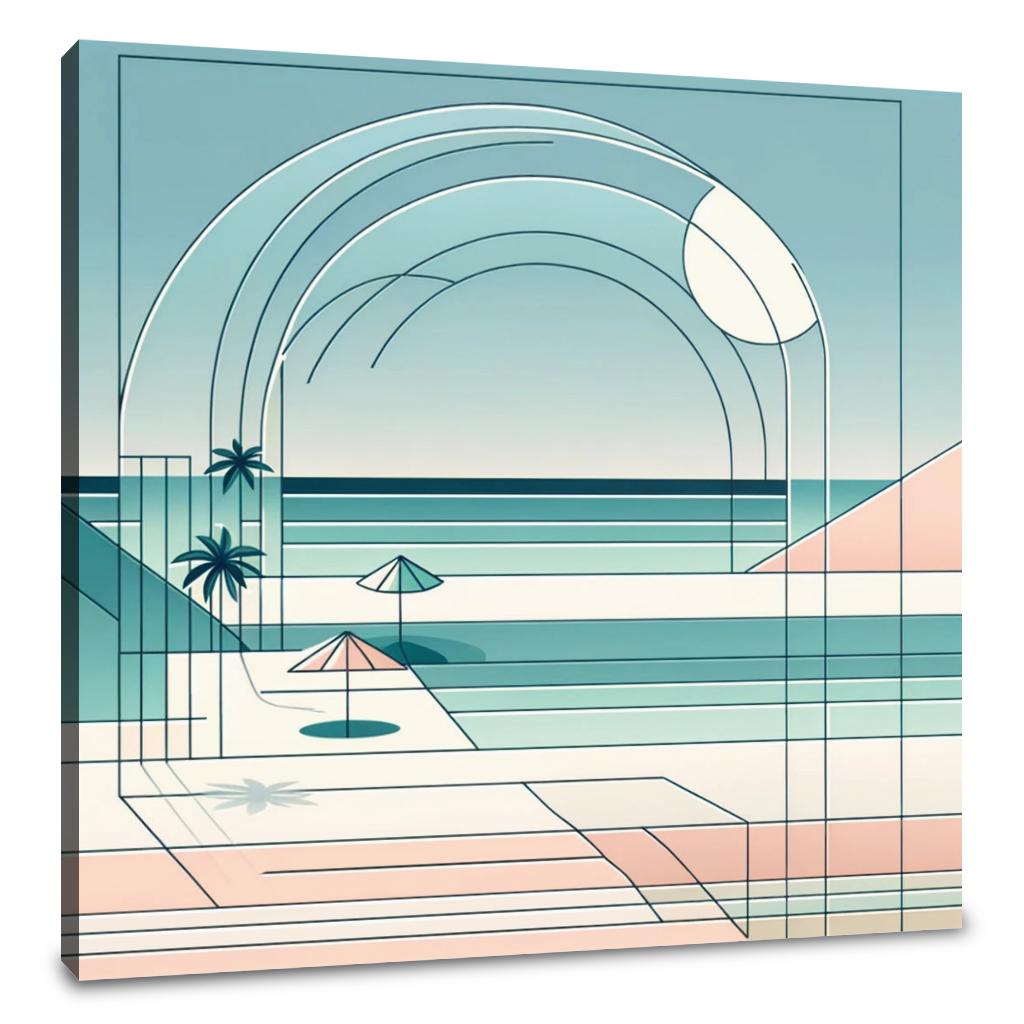 Pastel Shores: A Geometric Seaside Canvas