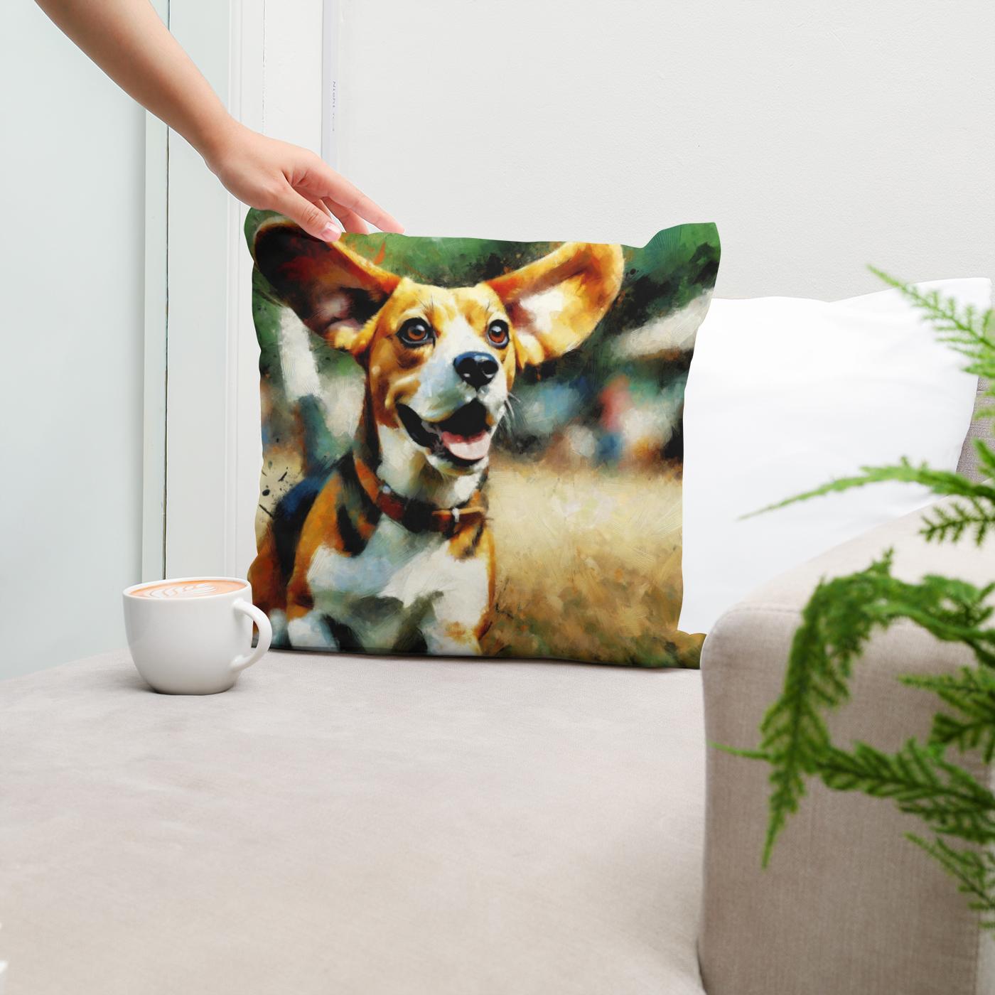 Joyful Beagle Escapade Cotton Cushion