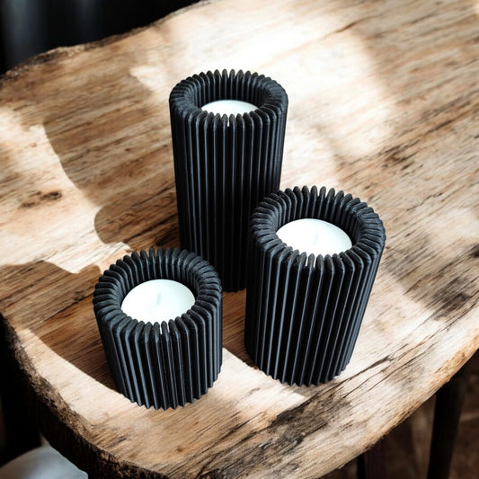 Ribbed Tealight Holder Set - 3D Printed | Eco-Friendly Home Decor