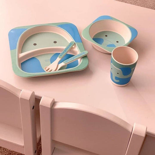 Elephant Bamboo Kids Dinner Set – 5 Piece Eco-Friendly Tableware