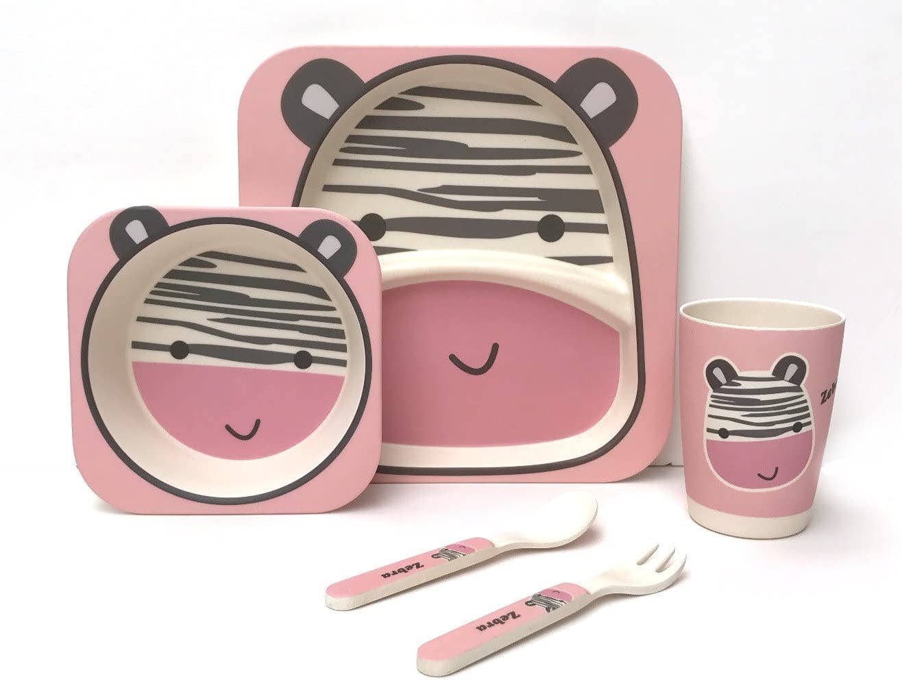 Zebra Bamboo Kids Dinner Set – 5 Piece Eco-Friendly Tableware