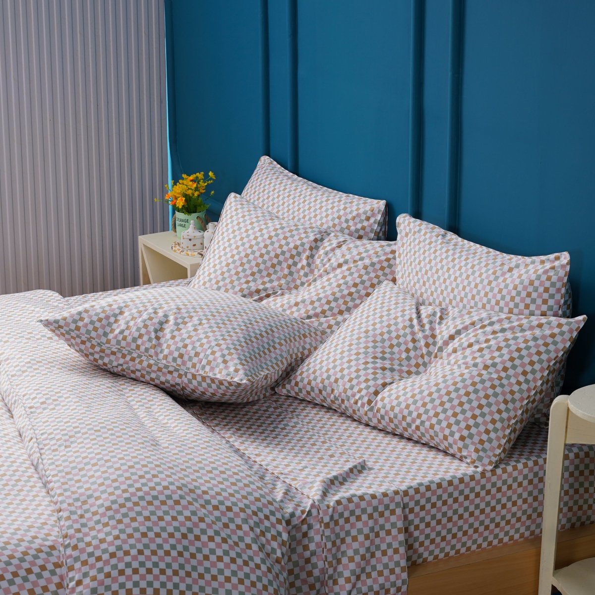 Ella Cotton - Gems Checkerboard Duvet Cover, Sheet & Pillowcases Set