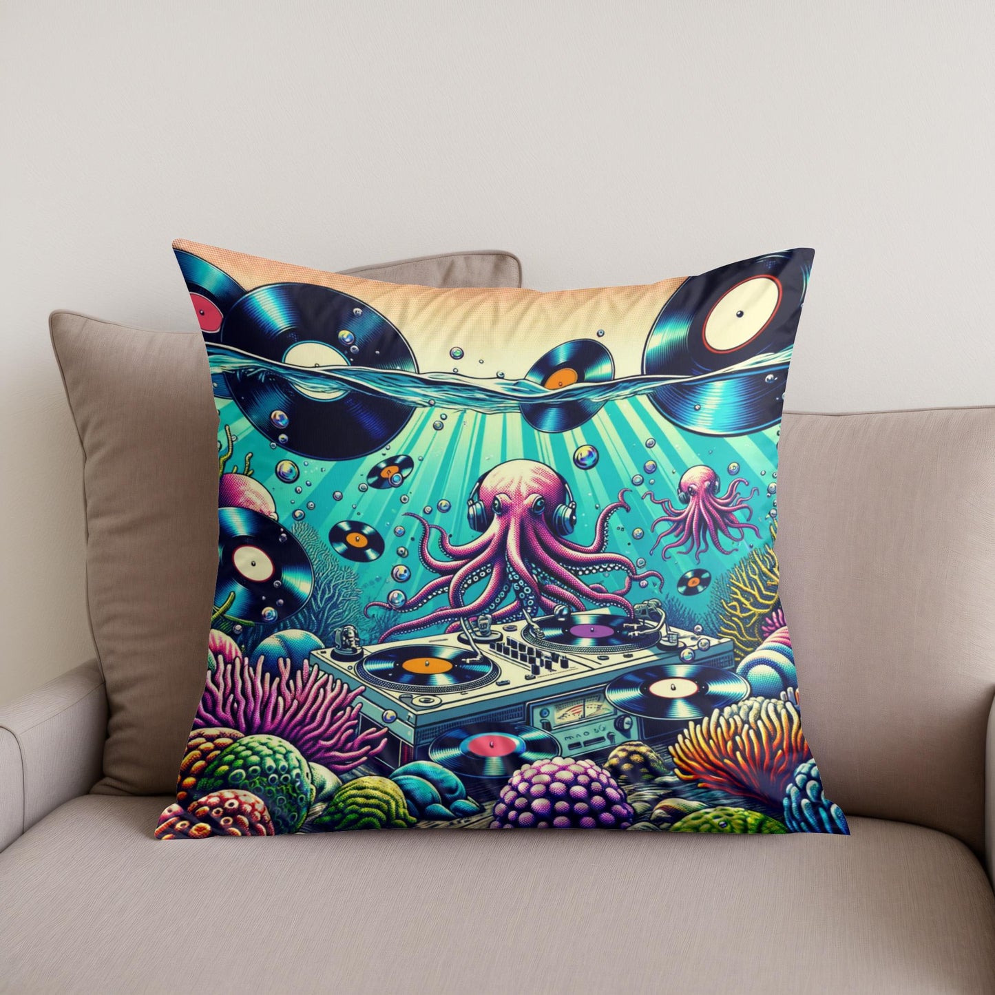 Vinyl Reef Rhythms Cotton Cushion