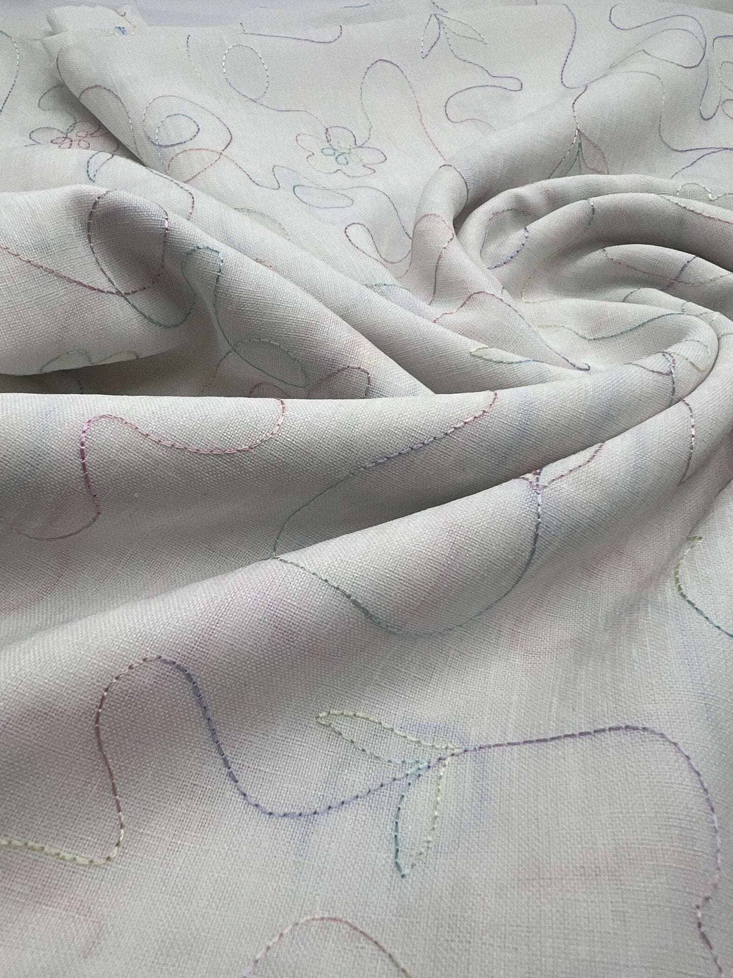 Embroidered Floral Multi Thread Non Stretch Woven Fabric