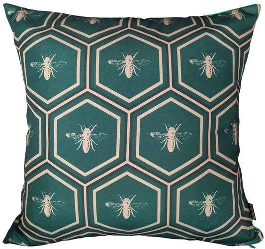 OLIVIA ROCCO Emerald Bees Waterproof Cushion Covers 43 x 43 cm Reversible Breathable Indoor Outdoor Decor For Patio Garden Sofa Bed Chair