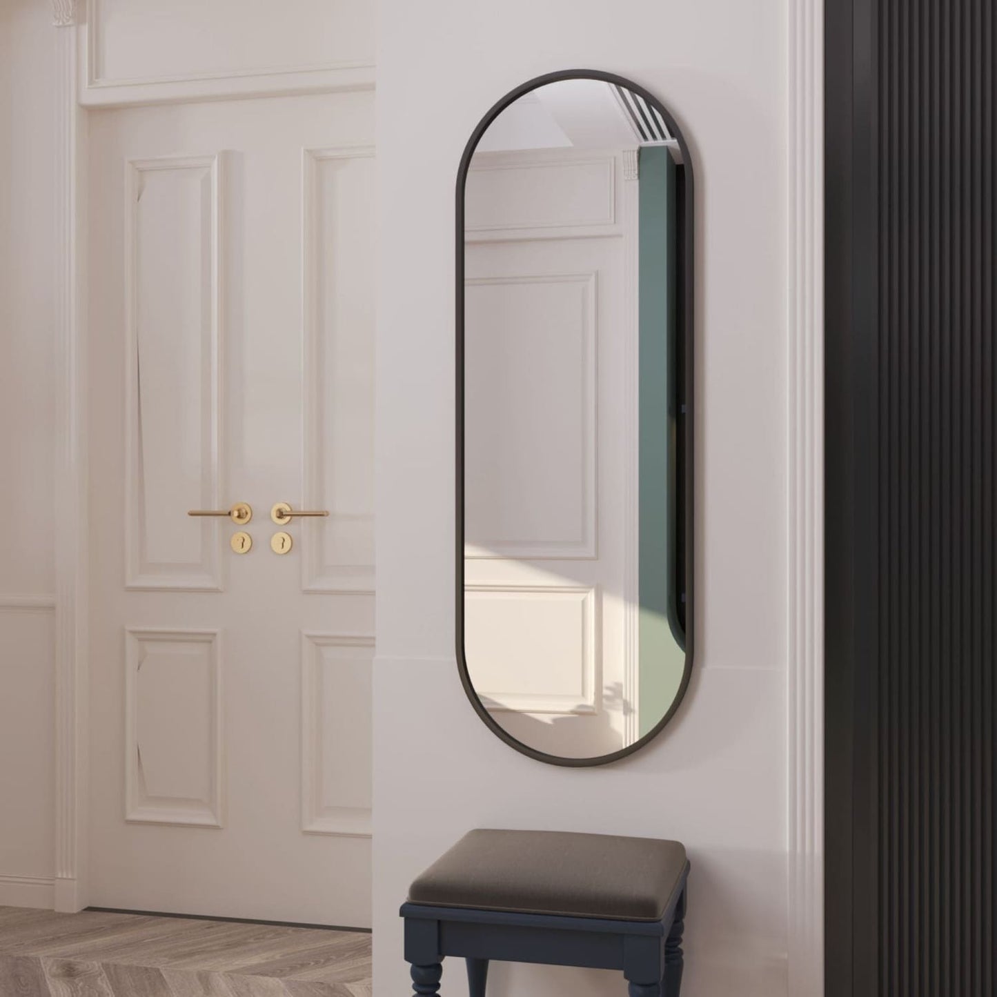 Emi - Black Metal Runway Oval Mirror - 120cm x 40cm